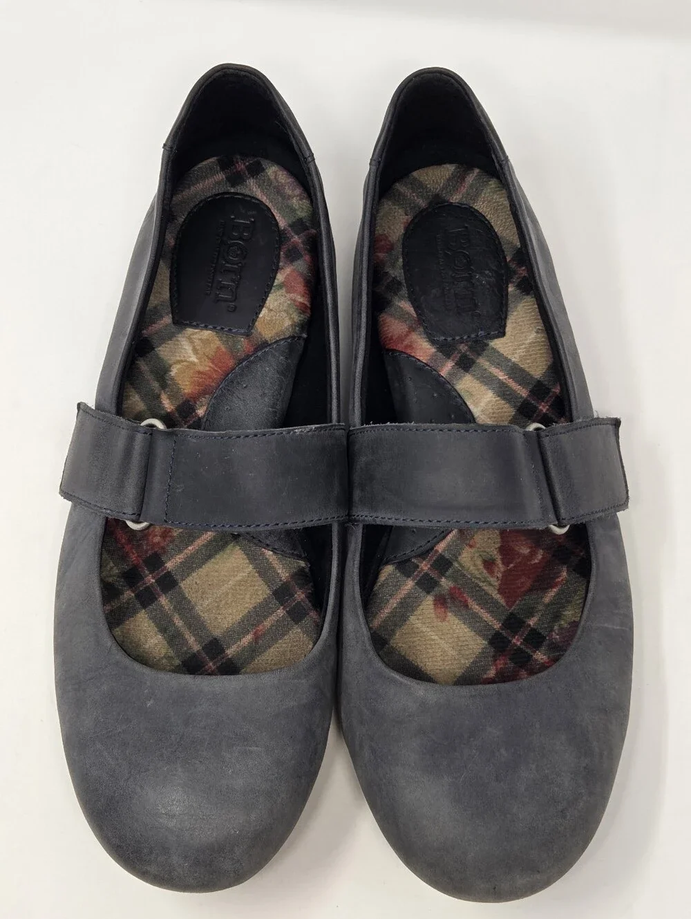 Born Womens Mary Jane Flats Dark Grey Leather Hook Loop Strap F03604 Size 9.5M